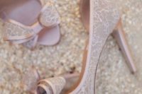 03 blush lace wedding shoes with peep toes and bows for a girlish look