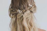 03 gold and ivory subtle hair vine on a half up half down hairstyle