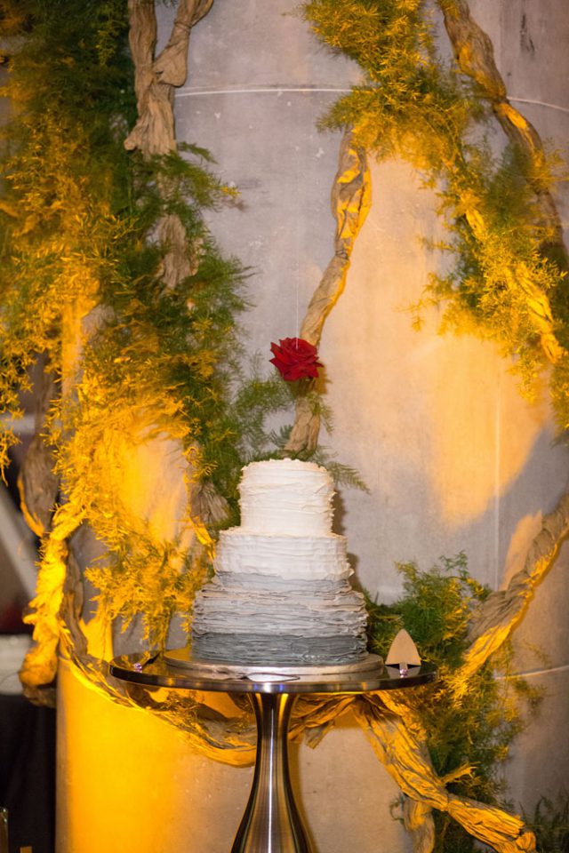 The wedding cake was a ruffled ombre one with a floating rose topper