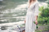 04 summer boho bride in a crochet lace dress with a plunging neckline and half sleeves
