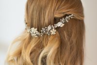 05 half up half down hairstyle with a hair vine of crystals and white flowers