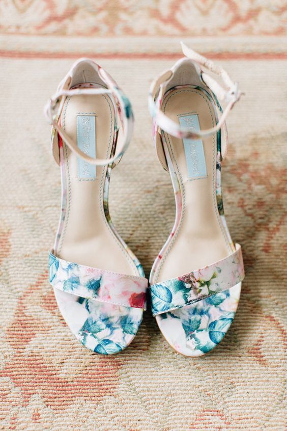 floral BHLDN bridal shoes with ankle straps