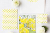 07 bold yellow polka dot wedding stationary and floral prints
