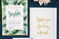 07 palm and banana leaf wedding stationary with calligraphy
