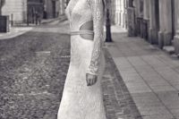 07 refined lace wedding dress with long sleeves and side cutouts
