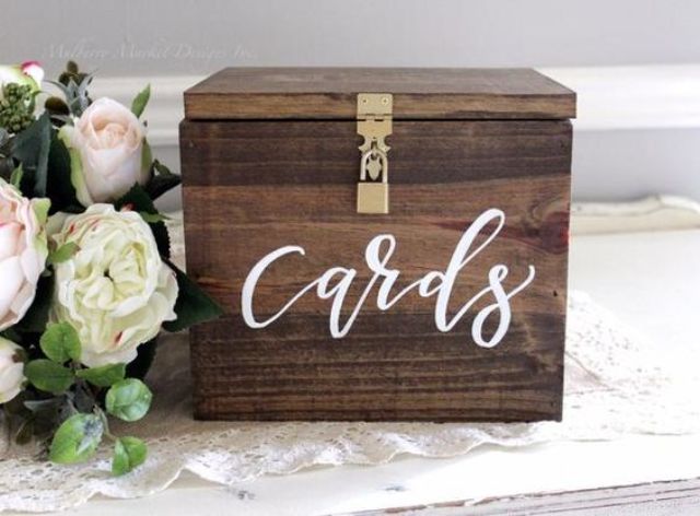 rustic wedding card box with a locking lid