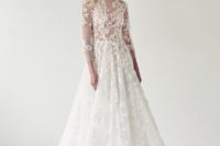07 sleeve lace wedding gown with an illusion nude bodice