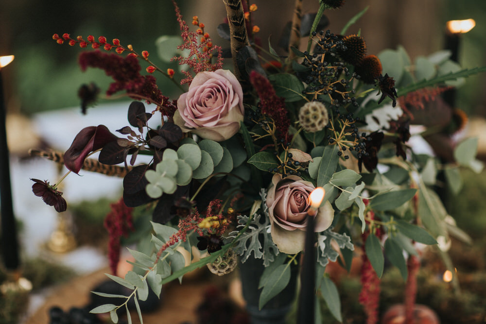 I adore the refined moody florals with burgundy and blush accents