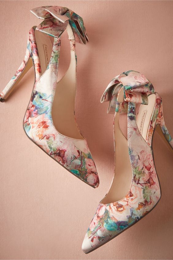 colorful flower pumps from BHLDN with bows