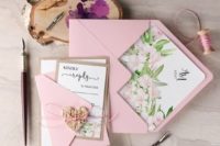 09 pink envelopes and pink flower wedding invites