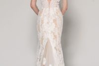 10 cap sleeves lace embroidered wedding dress with a V cut back