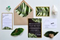 10 jungle-inspired wedding stationary with real leaves