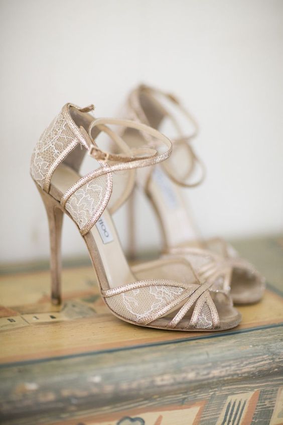 stunning off white high heel sandals with peep toes and ankle straps by Jimmy Choo