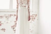 12 a plain skirt and an illusion bodice with lace appliques and sleeves