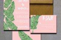 12 pink banana lead invitations and kraft paper envelopes