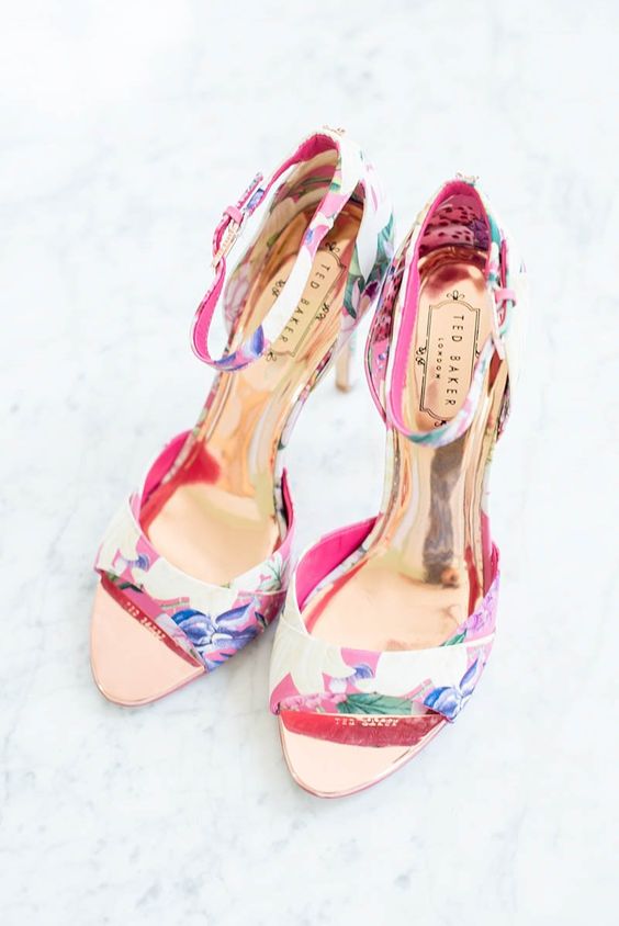 pink floral heels with straps for a colorful touch