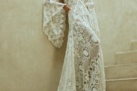 12 strapless crochet lace wedding dress with a train