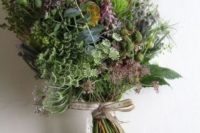13 messy herb and greenery wedding bouquet wit wildflowers