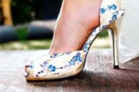 13 peep toe floral heels are a great idea to wear something blue