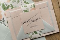 13 soft pastel wedding stationary in blush, mint and with floral patterns