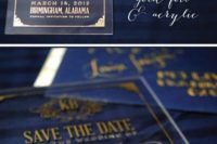 13 stylish save the dates with gold calligraphy