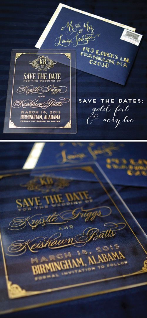 stylish save the dates with gold calligraphy