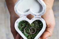 13 whitewashed heart-shaped wedding ring box filled with moss