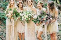 14 mismatched boho bridesmaid dresses and wild flower bouquets for a laid back summer wedding
