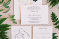 14 neutral wedding invites with tropical flower lining