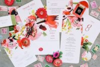 14 super bold watercolor flower wedding stationary