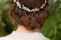 14 wedding updo with a delicate bling hair vine