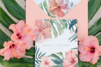 15 leaf and bold tropical bloom wedding stationary
