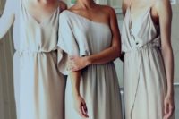 15 off-white mismatched bridesmaids’ dresses and flower crowns