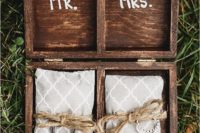 15 rustic wooden ring box with pillows and twine