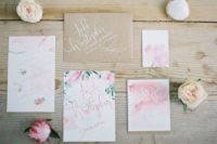 15 watercolor pink wedding stationary with floral prints