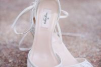 16 pointed Valentino white lace wedding heels