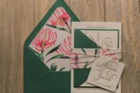 17 waratah flower pattern and emerald envelopes