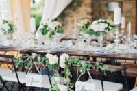 18 chic table and chair decor with greenery and white flowers