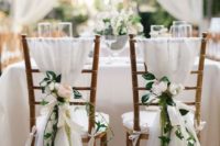 18 ethereal white fabric and floral posies for chair decor