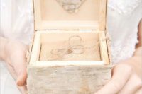 18 wood birch wedding ring box with burlap inside