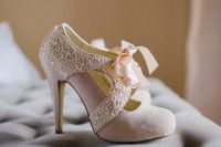 19 blush wedding booties with cutouts and lace detailing
