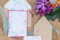 19 pastel watercolor wedding stationary and kraft envelopes
