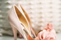 19 pink peep toe shoes with fabric flower clips
