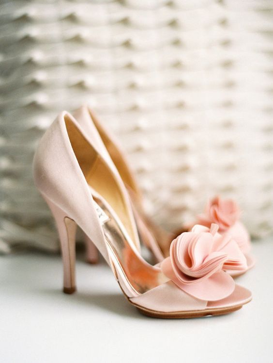 pink peep toe shoes with fabric flower clips