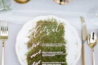 20 acrylic menus on moss for a cute modern yet natural look