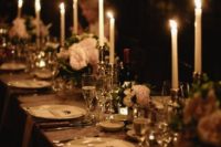 20 elegant table setting with candles and blush florals