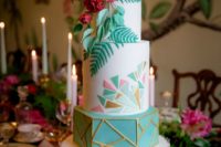 21 bold spectacular wedding cake with geometric decor and edible flowers