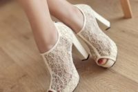 21 ivory lace wedding booties with peep toes and zips