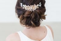22 braided updo with a beautiful hair vine of white beads and pearls