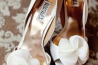 22 ivory heels with fabric flower decor